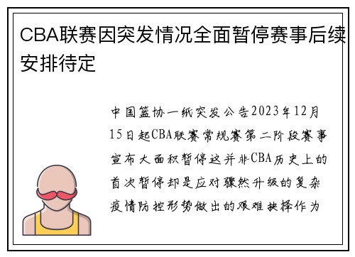 CBA联赛因突发情况全面暂停赛事后续安排待定